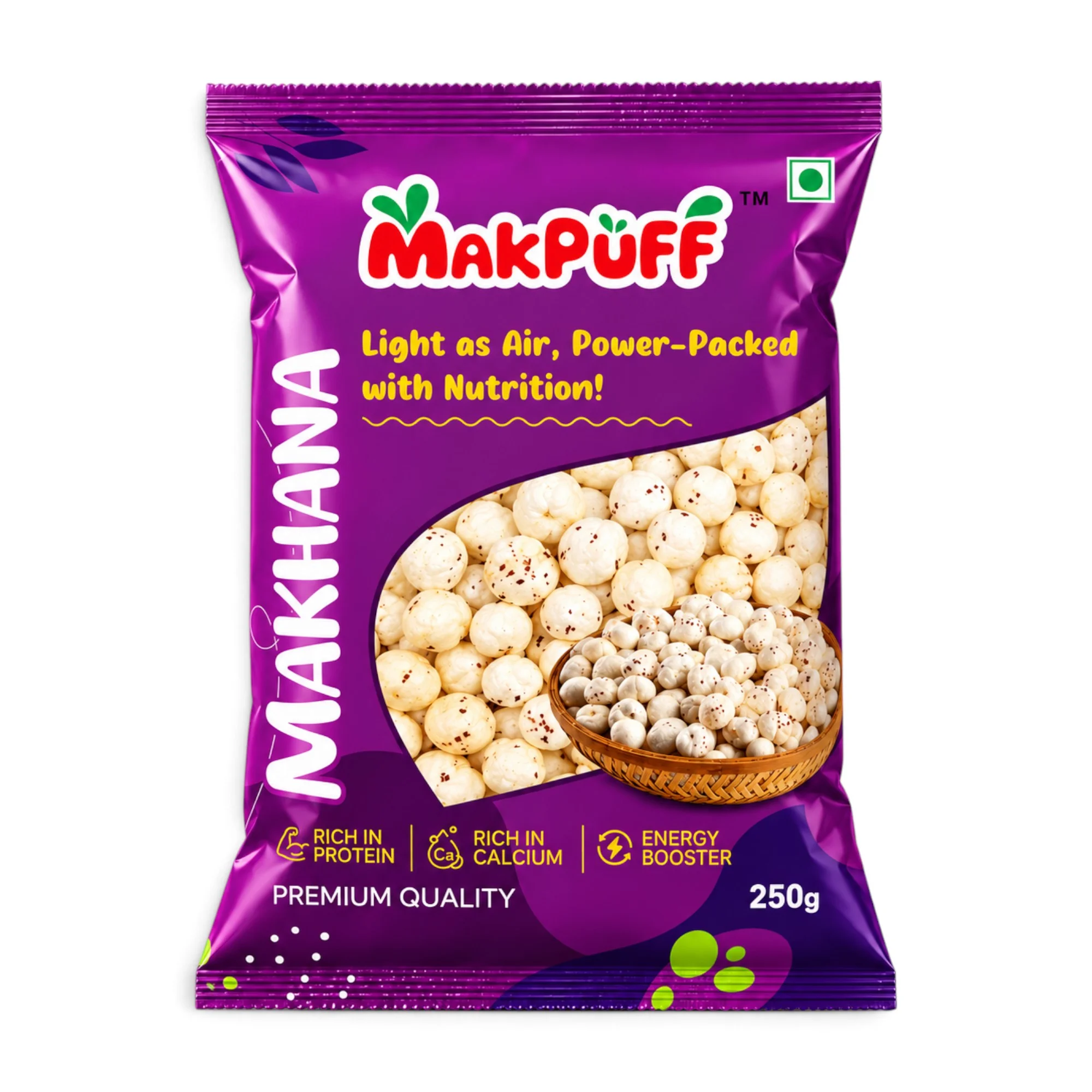 MakPuff Raw Makhana premium roasted fox nuts 250g family pack