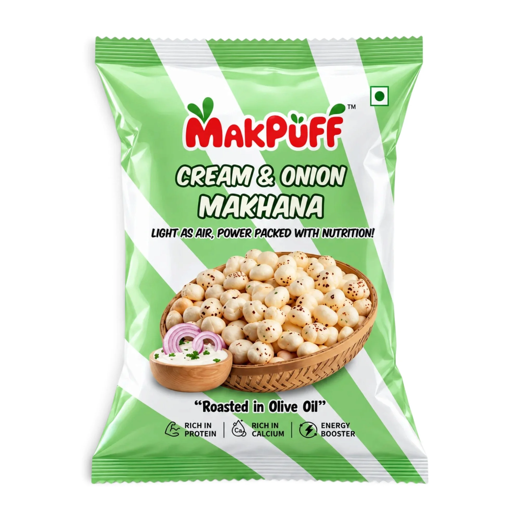 MakPuff Cream Onion Makhana roasted flavoured fox nuts