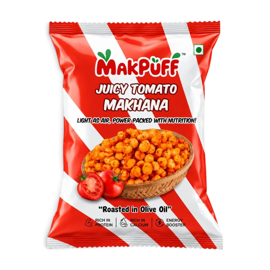 MakPuff Juicy Tomato Makhana – Roasted Flavoured Fox Nuts (21g)